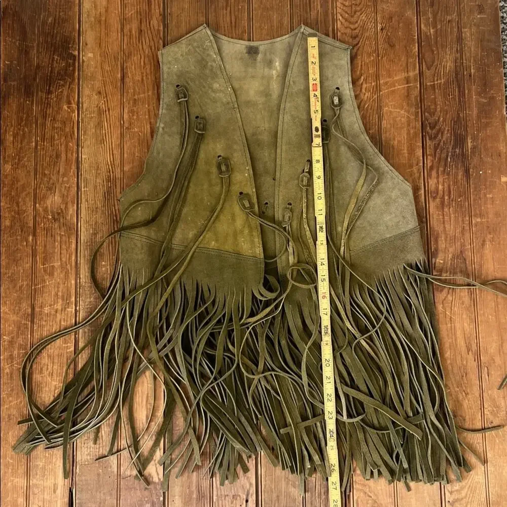 Vintage Fringed Suede Hippie Vest in Olive Green - Picture 3 of 4
